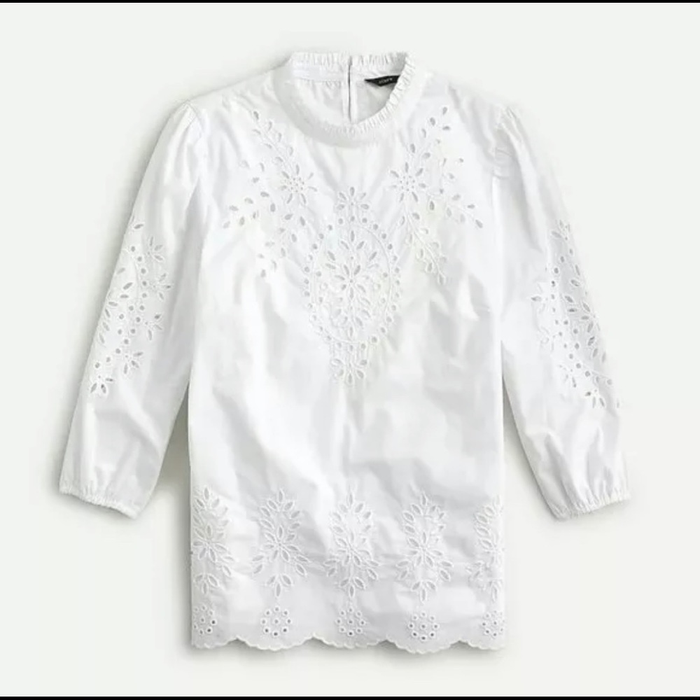 J. Crew mockneck cotton embroidered eyelet top